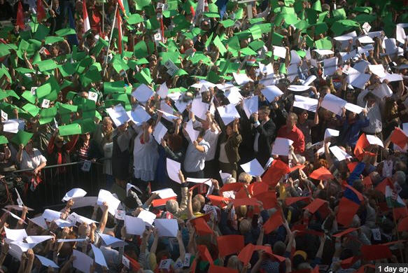 A scene from the opposition rally on March 30, 2014 Source: MTI/János Marjai
